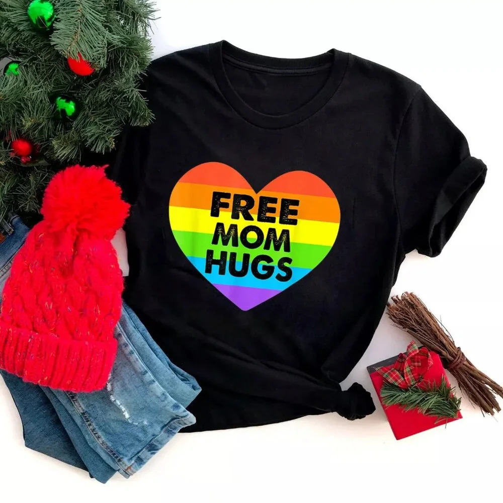 Free Mom Hugs Heart Rainbow Shirt Support Lgbt Pride Month Tshirt